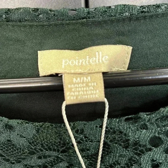 Pointelle Lace Overlay, scoop neck, lined, ruffle cuffs,top - Picture 11 of 12